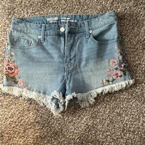 Mossimo Supply Co. Light Blue Jean Shorts with Floral Embroidery